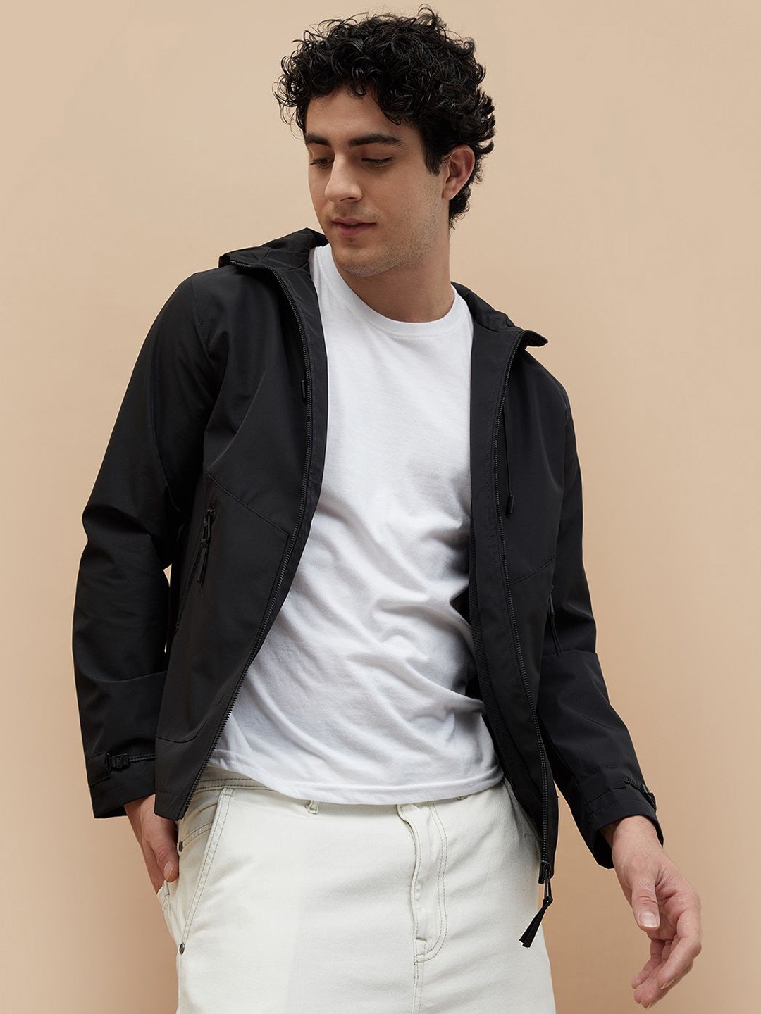 

Forca Men Hooded Solid Casual Bomber Jacket, Black