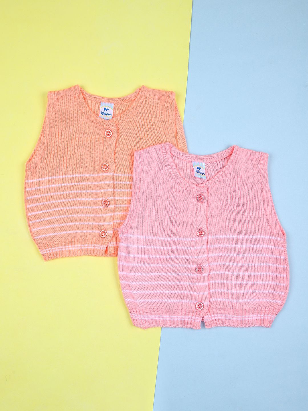 

V-Mart Kids Pack Of 2 Striped Winter Cardigan, Pink