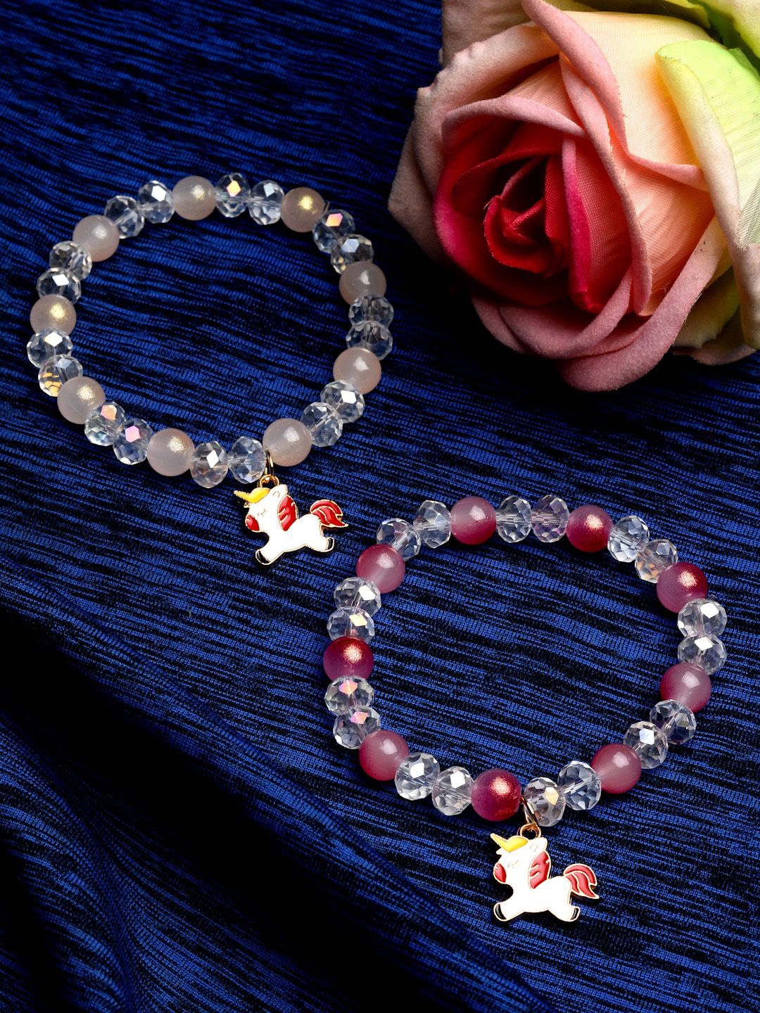 

Stoln Girls Set Of 2 Crystals Beaded Charm Bracelet, Pink