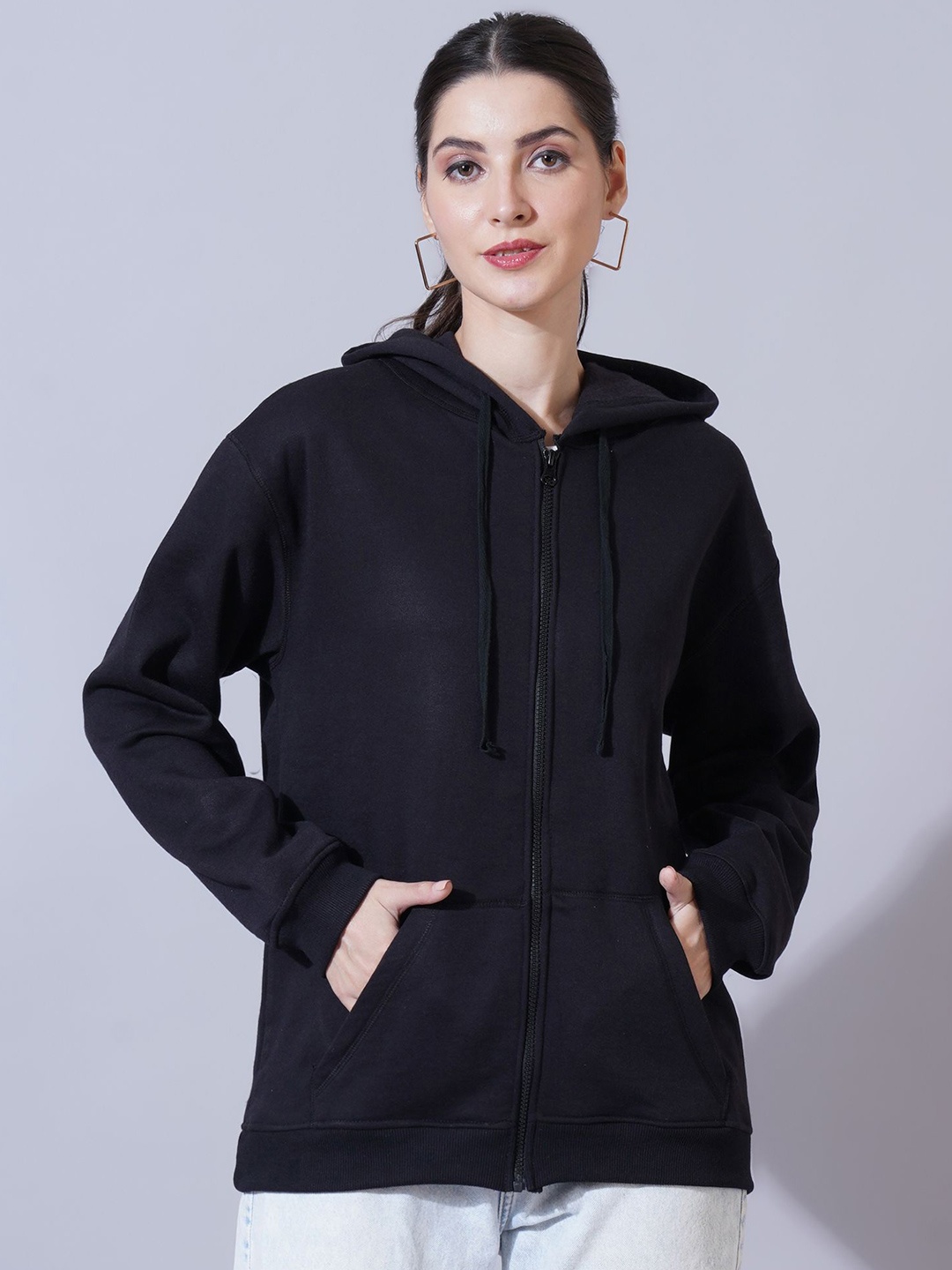 

U&F Women Long Sleeves Hooded Sweatshirt, Black
