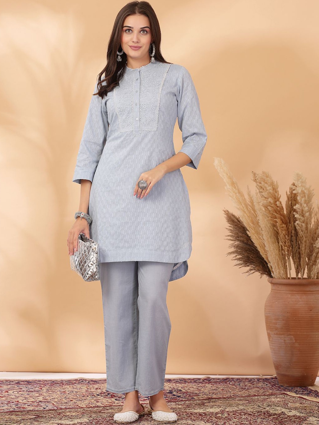 

Nayam By Lakshita Floral Embroidered Kurta With Trousers, Blue