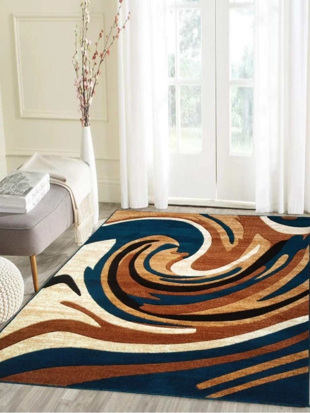 

Samjeeda Handloom carpets Blue & Brown Abstract Printed Anti-Skid Polyester Carpet