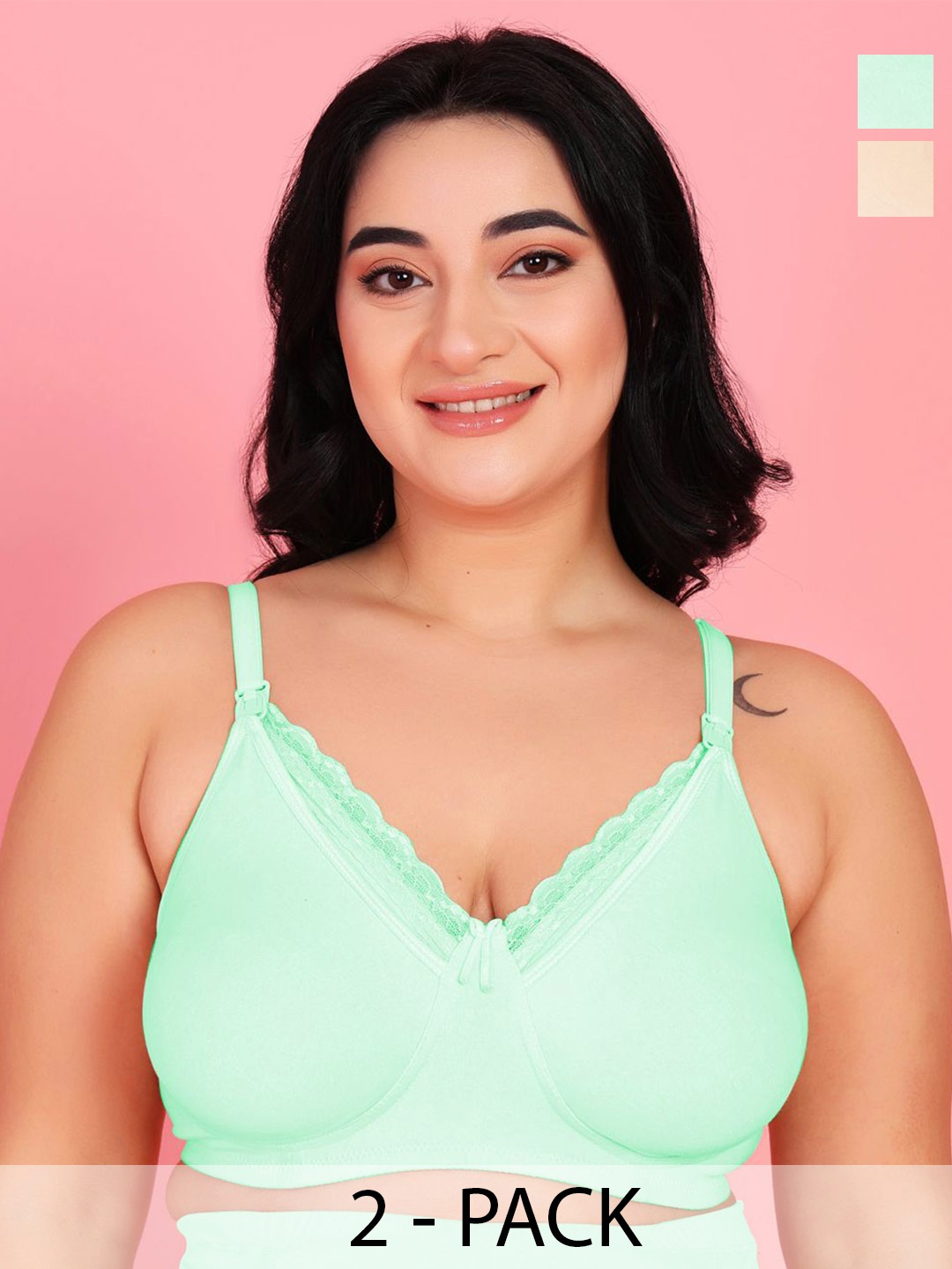 

Da Intimo Women Pack Of 2 Plus Size Non Padded Nursing Maternity Bra, Sea green