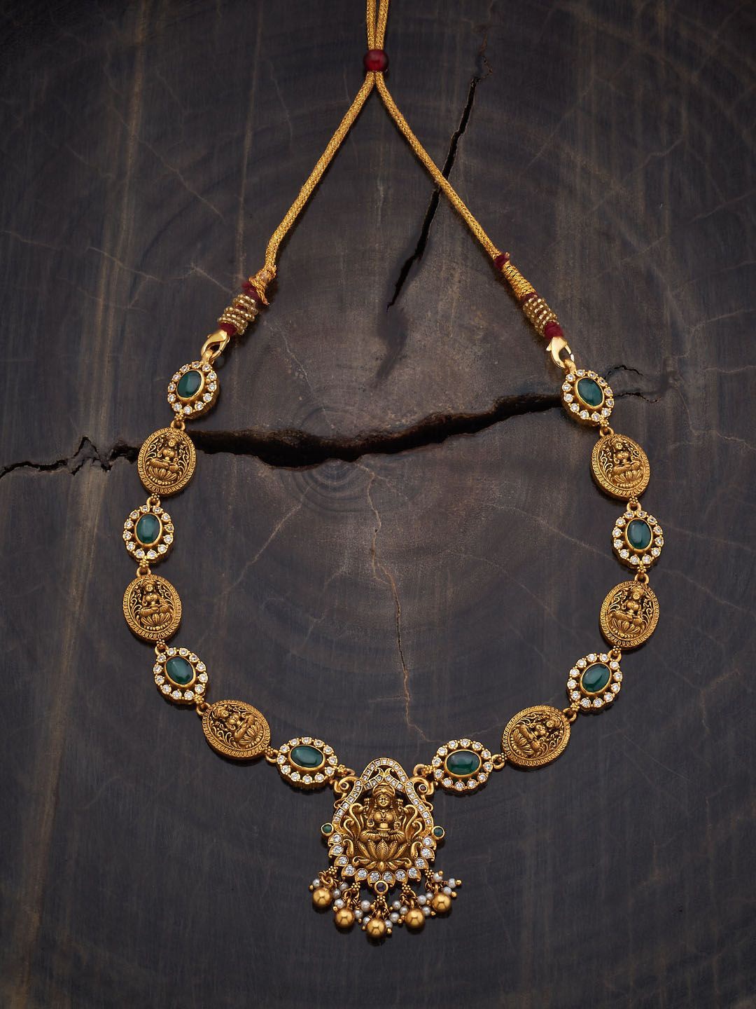 

Kushal's Fashion Jewellery 92.5 Silver Gold-Plated CZ Studded Lakshmi Goddess Necklace