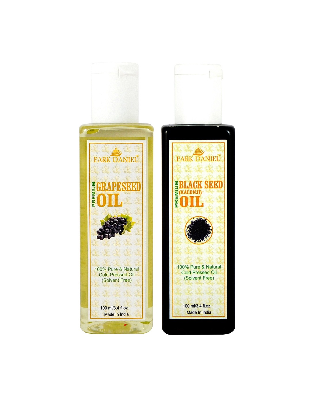

Park Daniel 2 Pcs 100% Pure Natural Cold Pressed Grapeseed & Black Seed Oils - 100ml Each, Beige