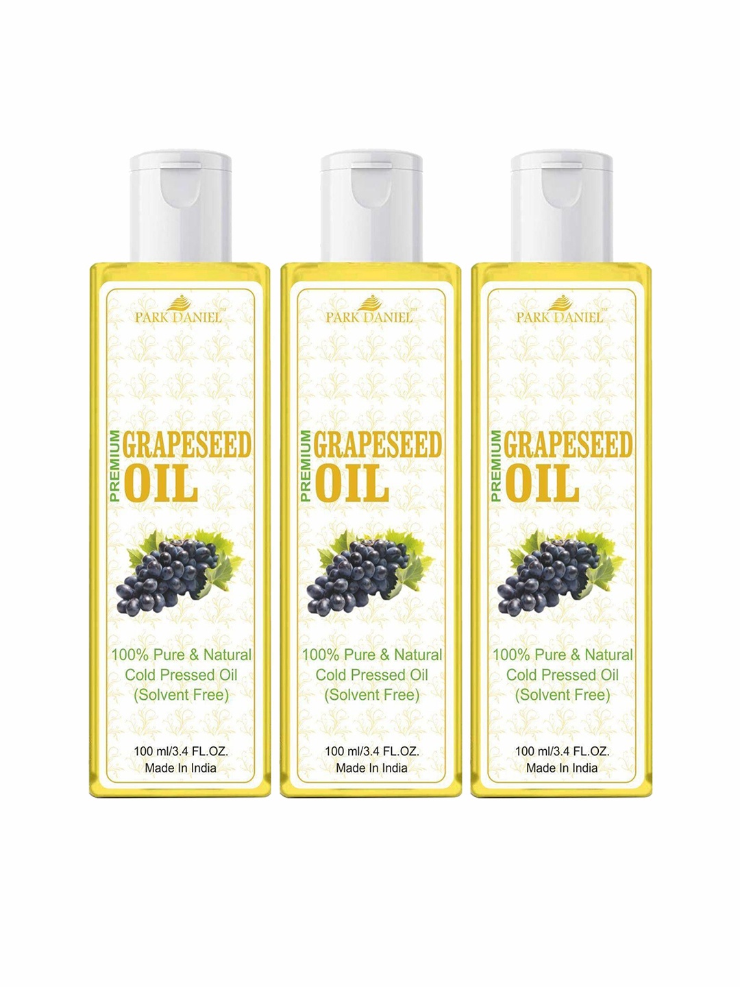 

Park Daniel Set Of 3 100% Pure & Natural Grapeseed Oil - 100 ml Each, Transparent