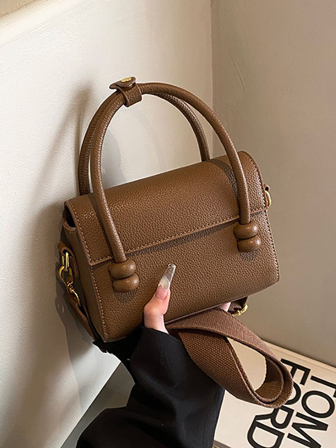 

StyleCast x Revolte Women Textured Structured Satchel Bag, Brown