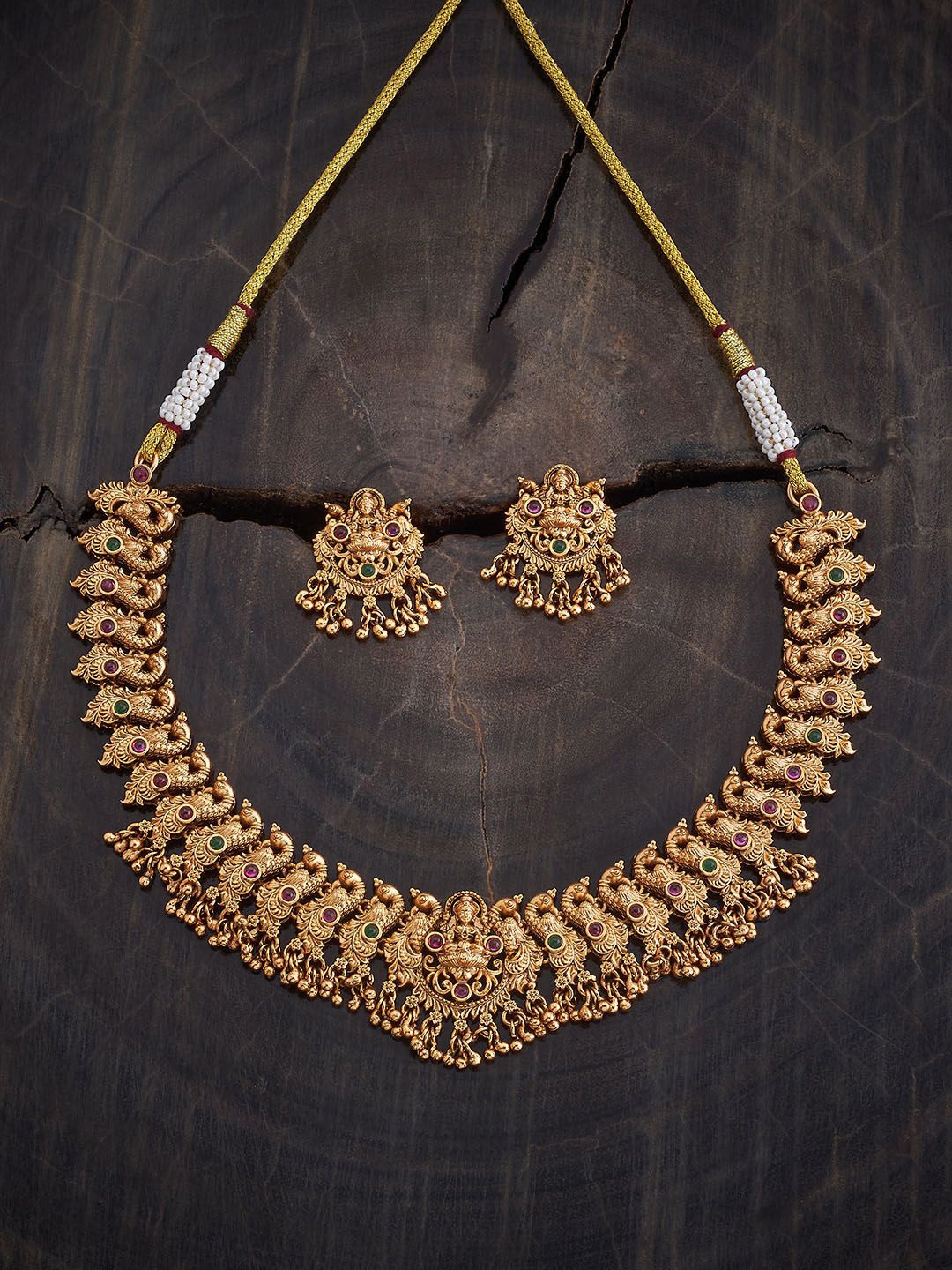 

Kushal's Fashion Jewellery Gold-Plated Antique Stone-Studded Jewellery Set