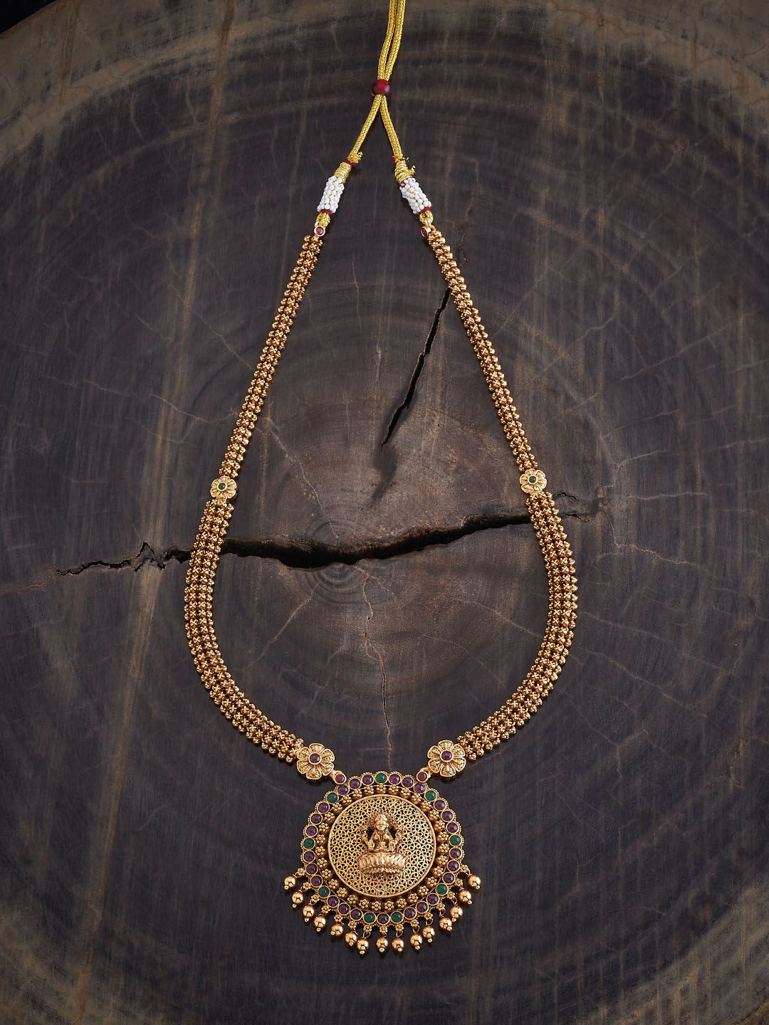 

Kushal's Fashion Jewellery Gold-Plated Ruby Stone Studded Antique Necklace