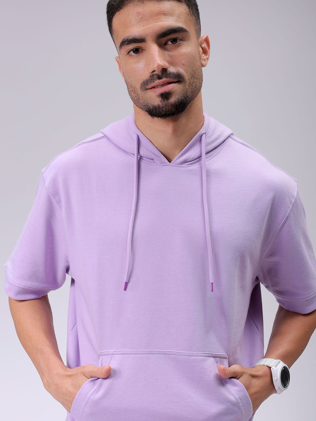 

The Indian Garage Co Men Hooded Short Sleeves Sweatshirt, Purple