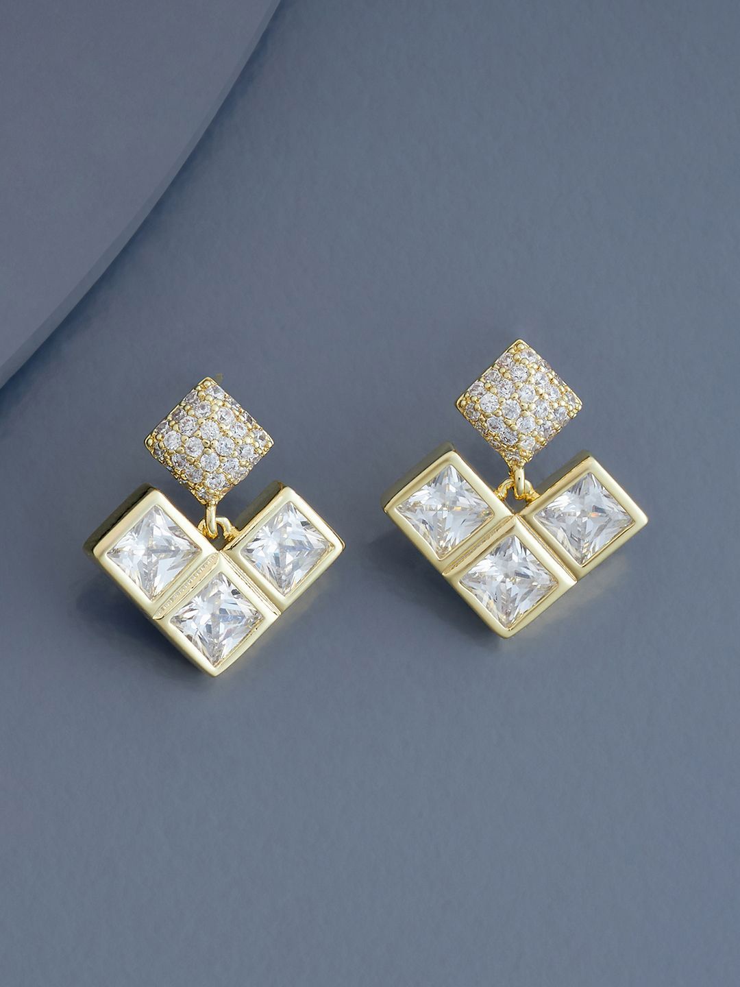 

Kushal's Fashion Jewellery Gold-Plated Cubic Zirconia Geometric Drop Earrings, White