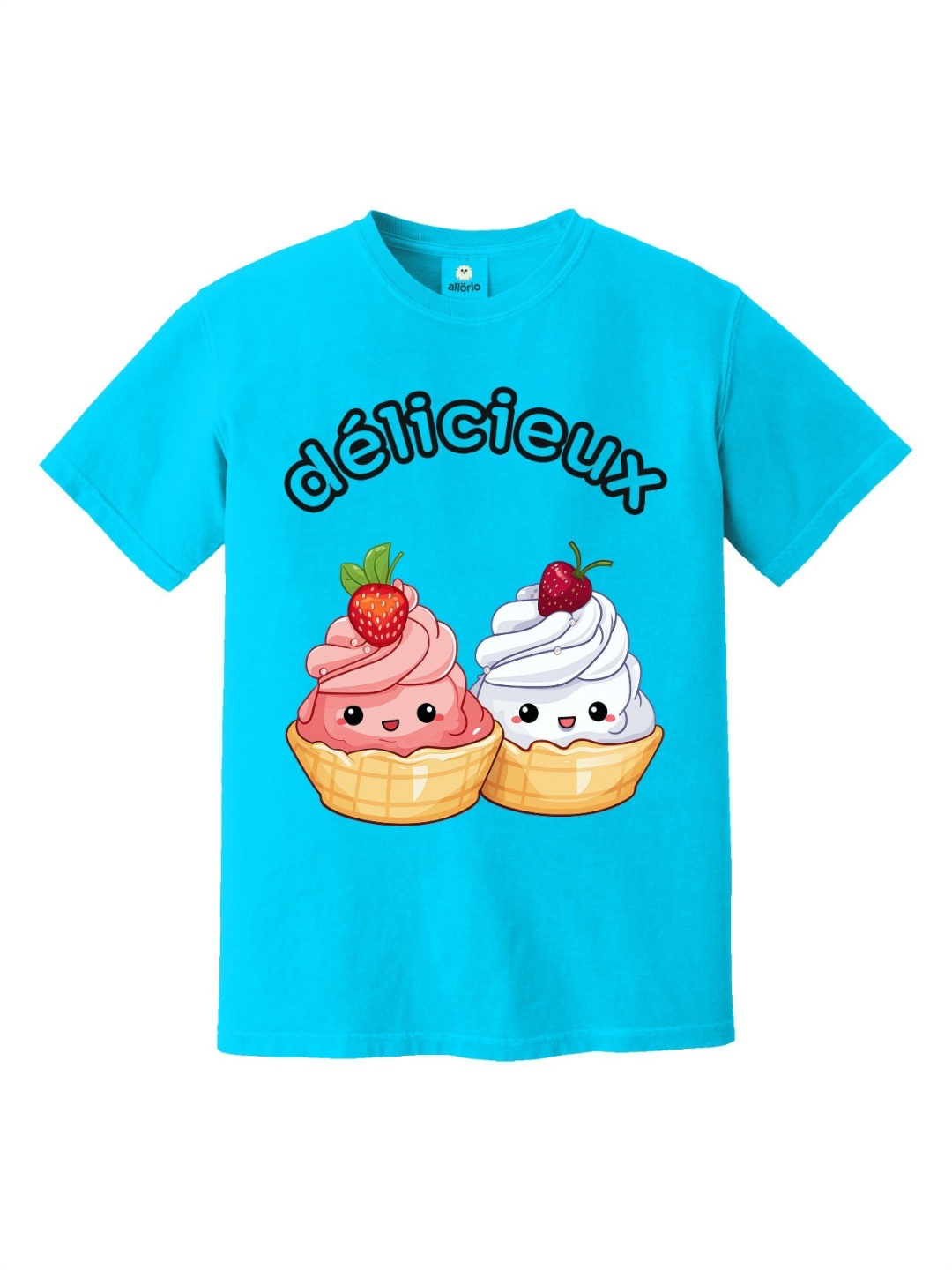 

allorio kids Girls Printed Pure Cotton Applique T-shirt, Blue