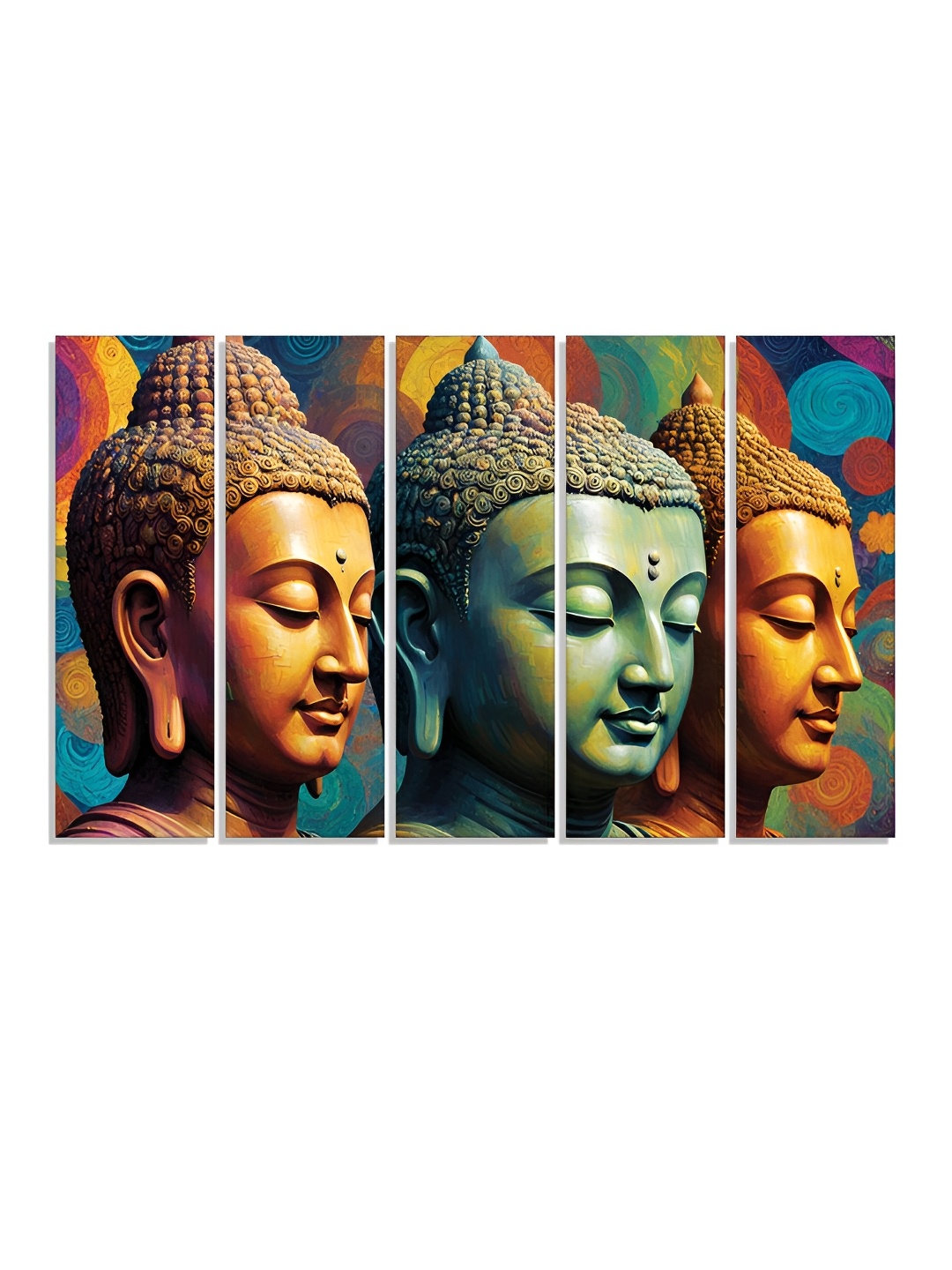 

RANDOM Vinyl Green & Beige 5 Piece Buddha Religious Canvas Wall Paintings