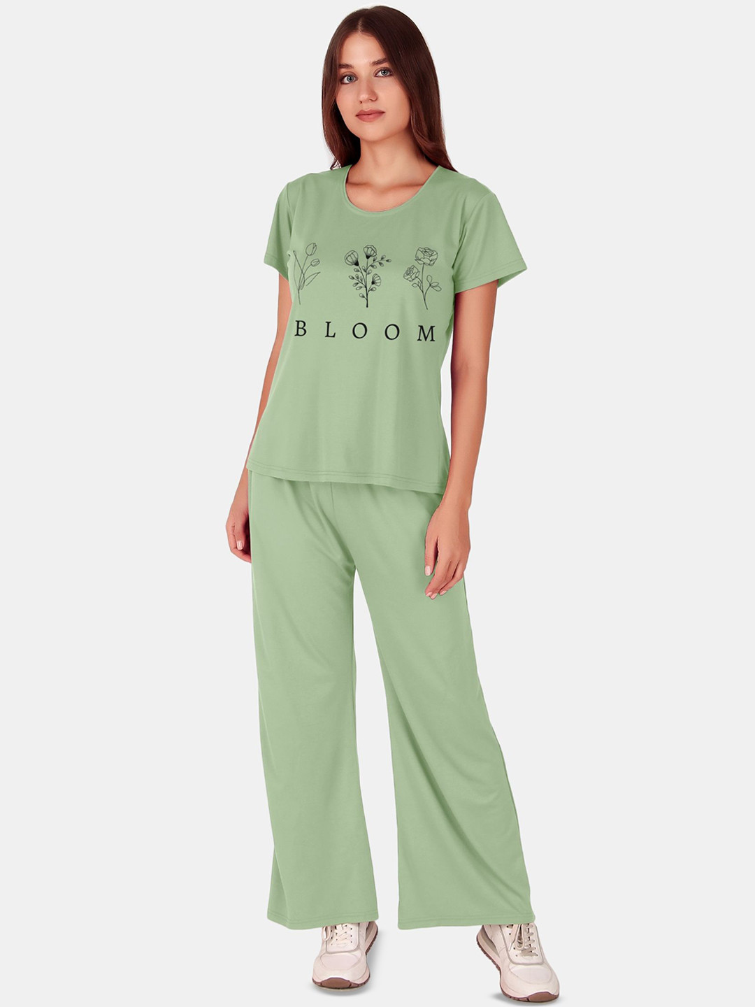 

Fasense Printed T-Shirt With Trousers Co-Ords, Green