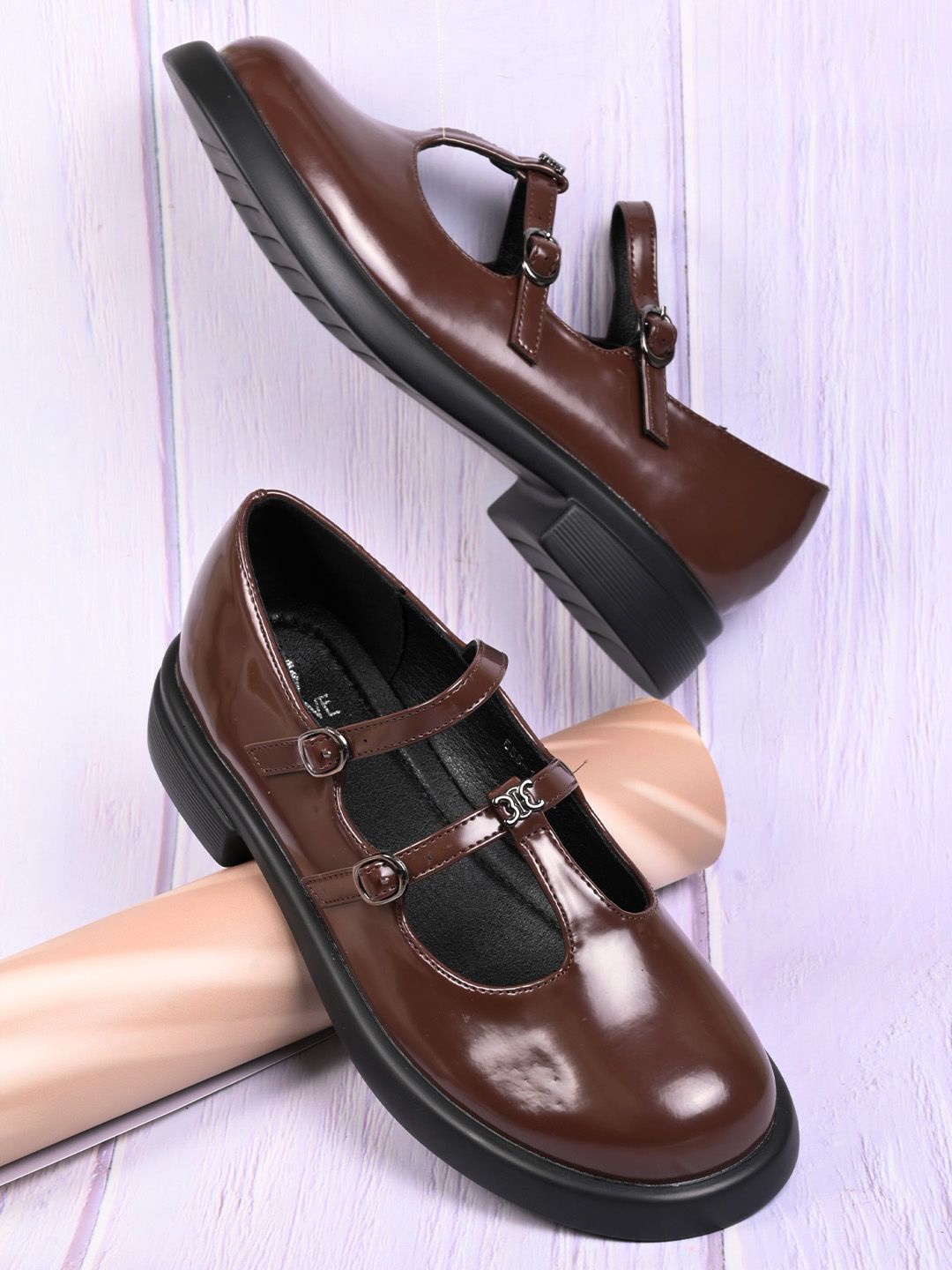 

Jove Women PU Platform Sandals with Buckles, Coffee brown