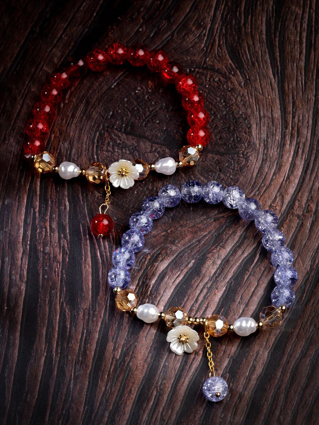 

Stoln Girls Set Of 2 Crystals Beaded Charm Bracelet, Red