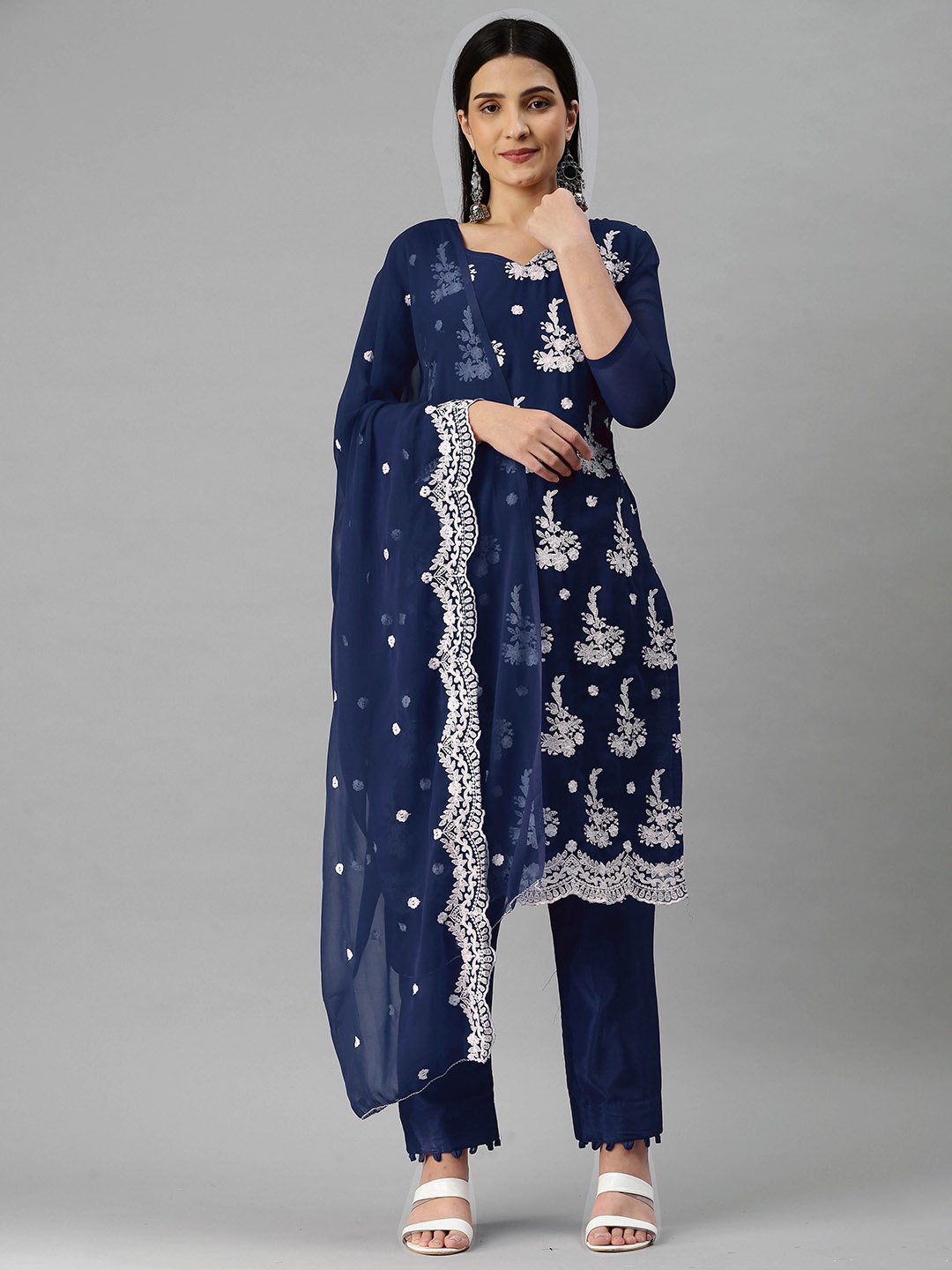 

Maroosh Embroidered Unstitched Dress Material, Navy blue