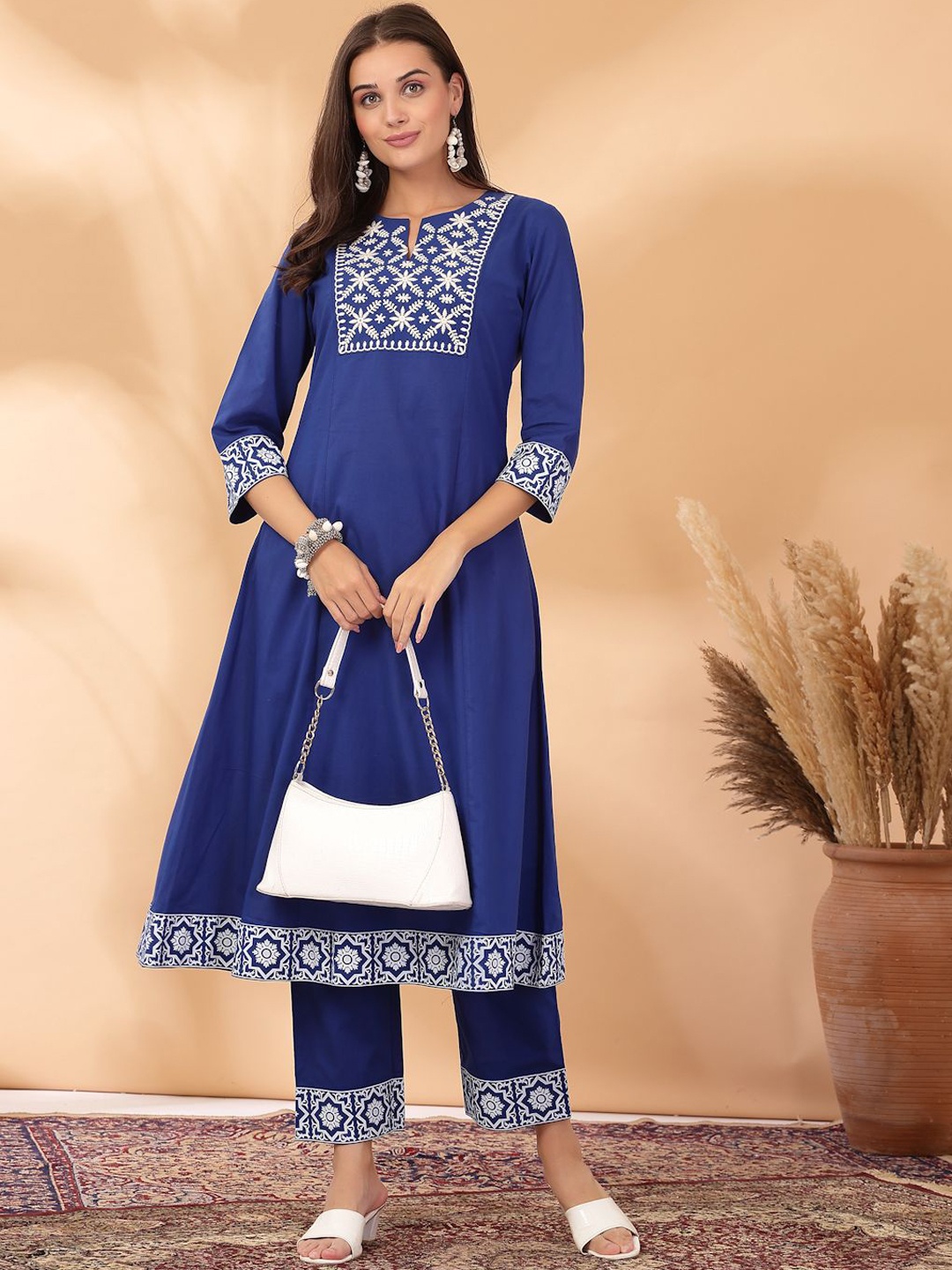 

Nayam By Lakshita Floral Embroidered Thread Work Kurta with Palazzo, Blue