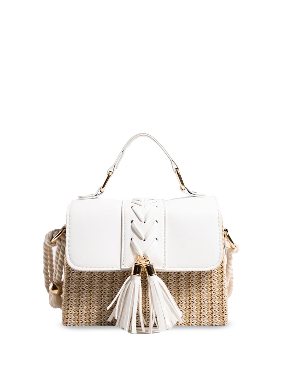 

StyleCast x Revolte Women Colourblocked Textured Structured Satchel Bag, White