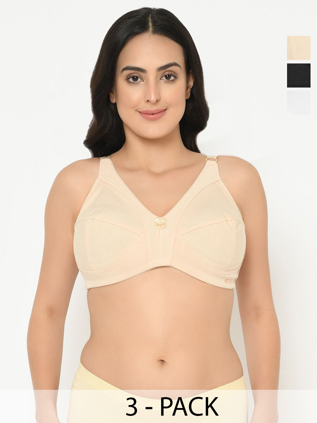 

Da Intimo Plus Size Pack of 3 full coverage Cotton Everyday Bra, Black