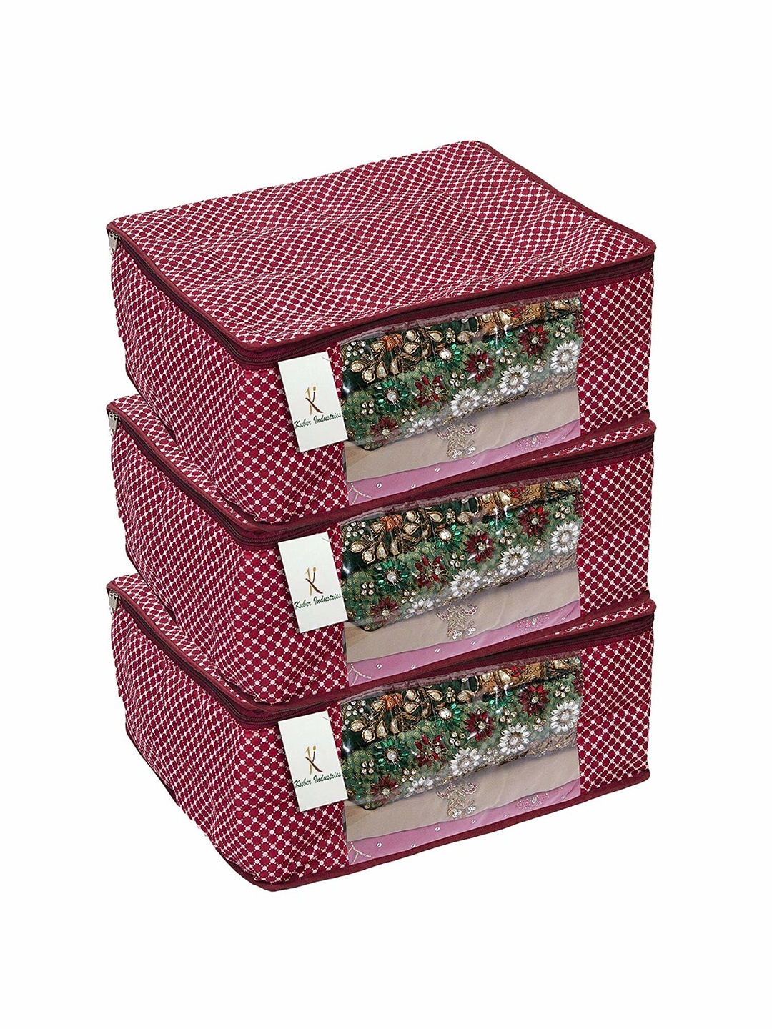 

Kuber Industries Maroon 3 Pieces Printed Cotton Saree Organisers