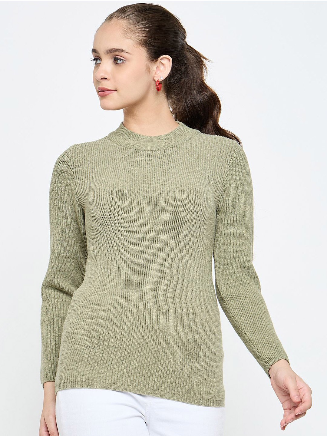 

CREATIVE LINE Women Woollen Self Desgin Knitted Top, Green