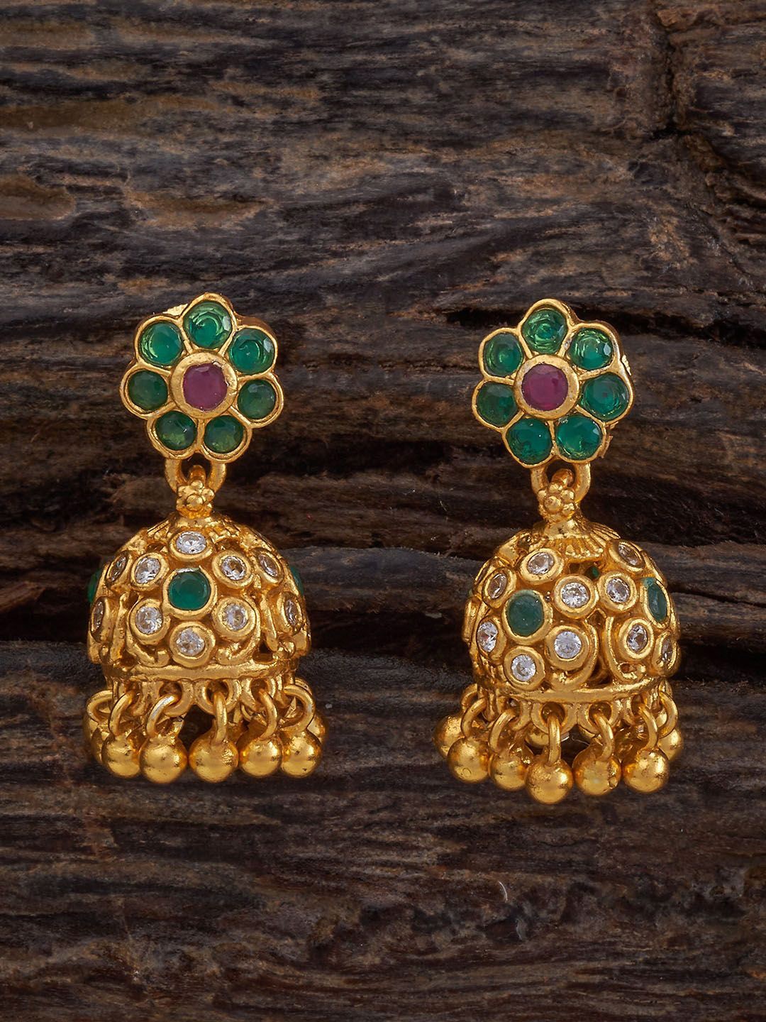 

Kushal's Fashion Jewellery Gold Plated Artificial Stones Dome Shaped Jhumkas Earrings