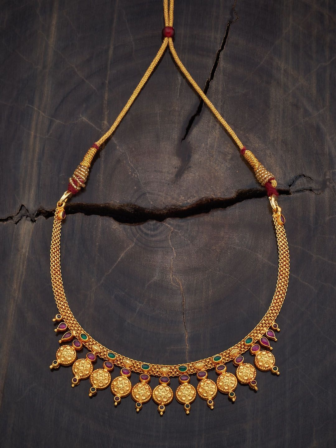 

Kushal's Fashion Jewellery 92.5 Pure Silver Gold-Plated Stone Studded Temple Necklace