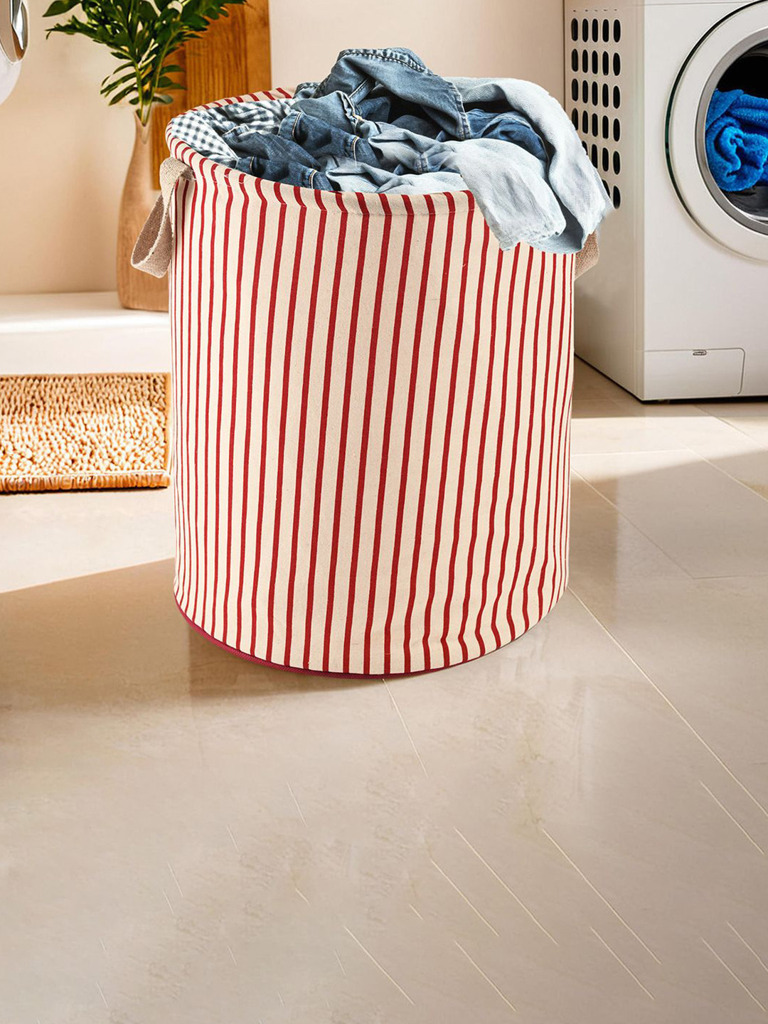 

Kuber Industries Maroon & White Printed Cotton Laundry Bag 60 l