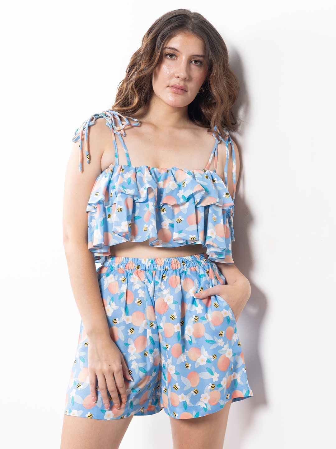 

EROTISSCH Women Printed Shoulder Straps Beachwear Set, Blue