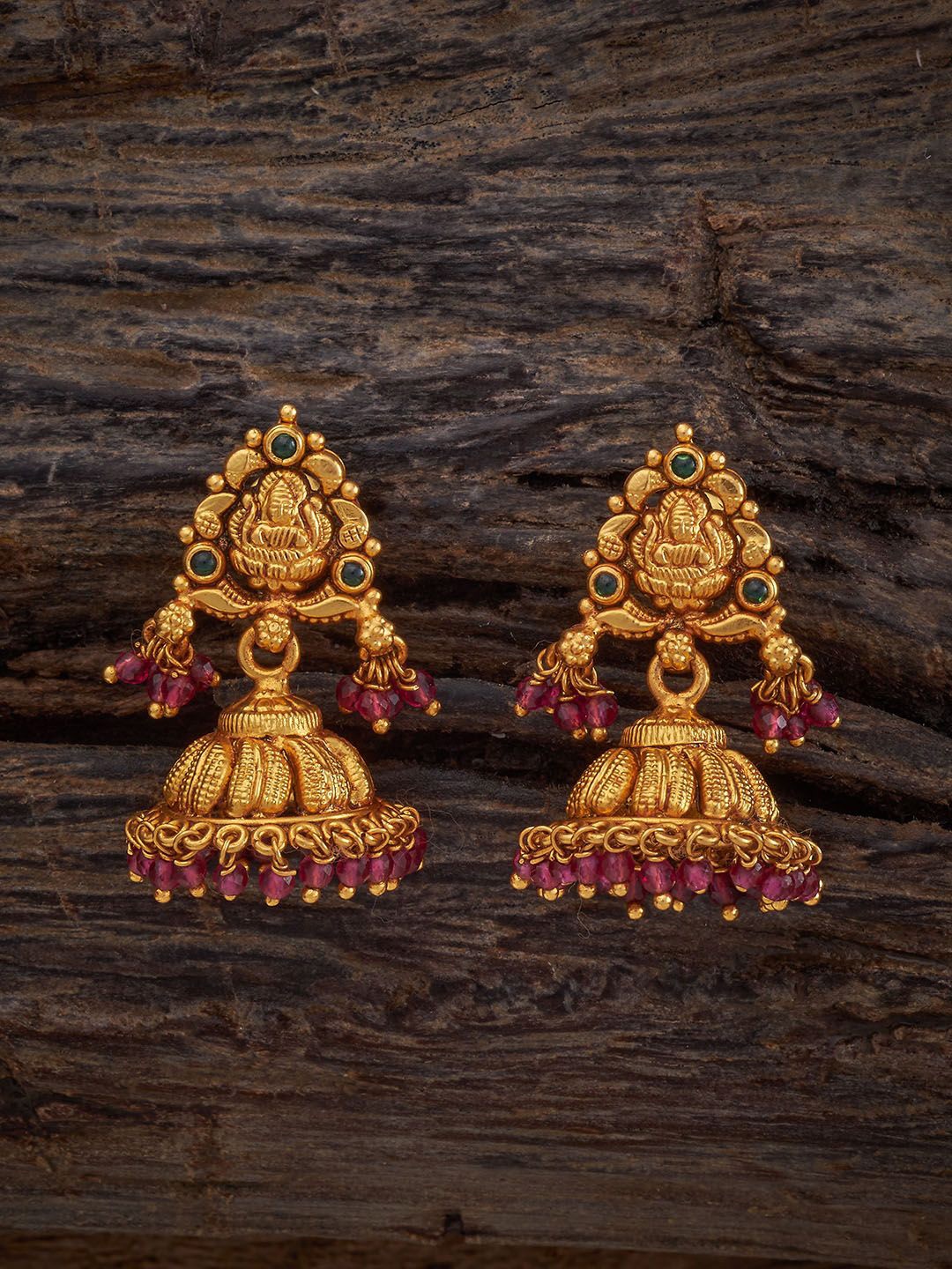 

Kushal's Fashion Jewellery 92.5 Pure Silver Gold Plated Dome Shaped Temple Jhumkas