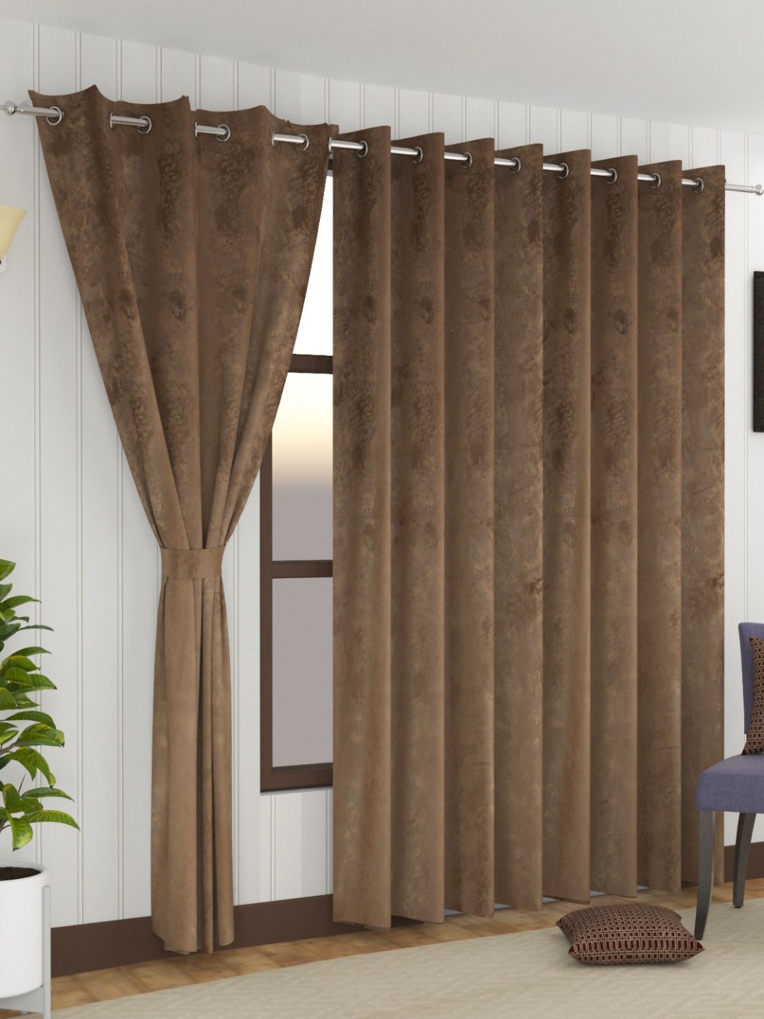 

Florida Cambridge Copper-Toned & Grey 2 Pieces Room Darkening Velvet Long Door Curtains