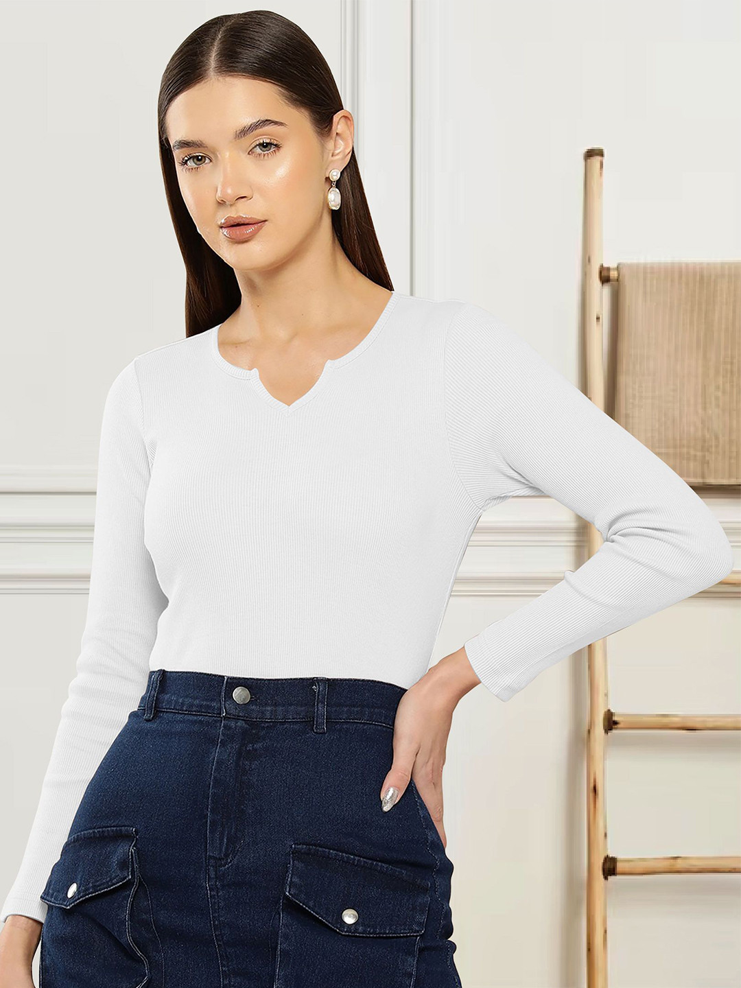 

Dream Beauty Fashion Women V-Neck Long Sleeves Top, White