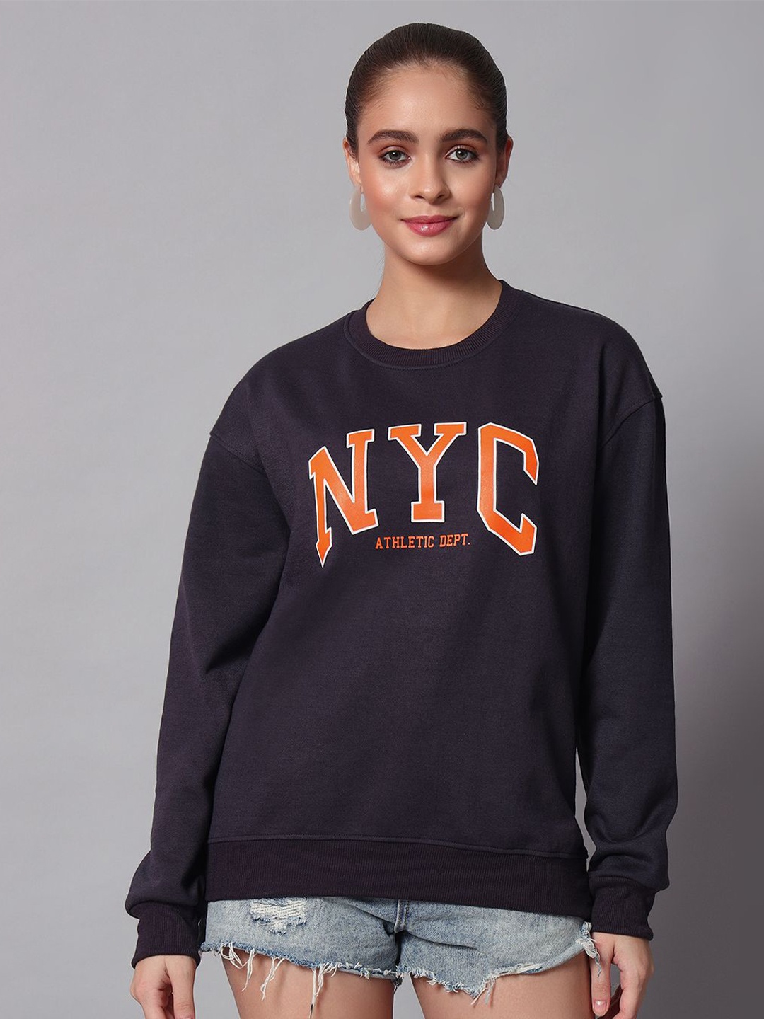 

Obaan Women Typography Printed Winter Sweatshirt, Charcoal
