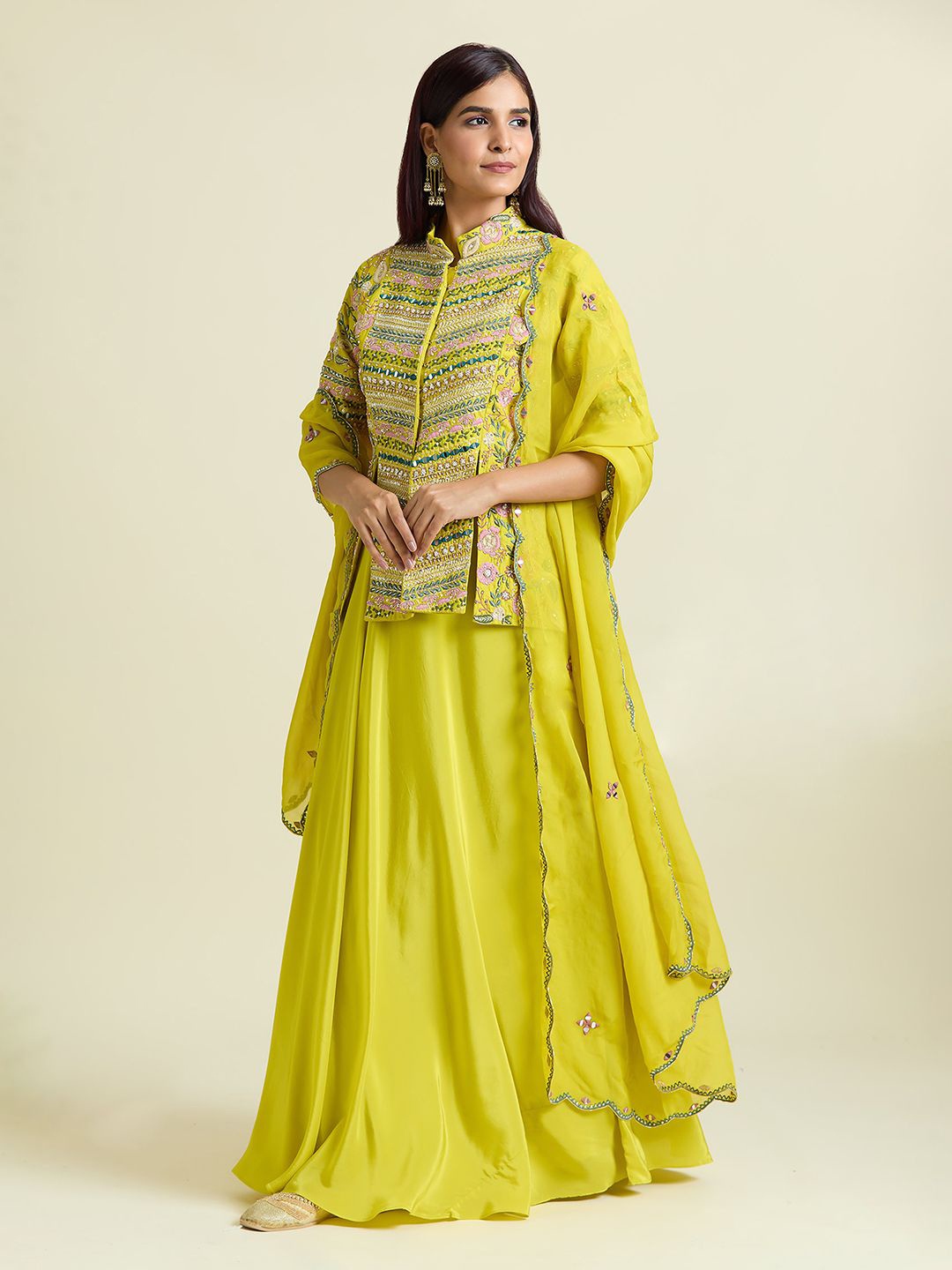 

Samyukta Singhani Embroidered Ready to Wear Lehenga &, Yellow