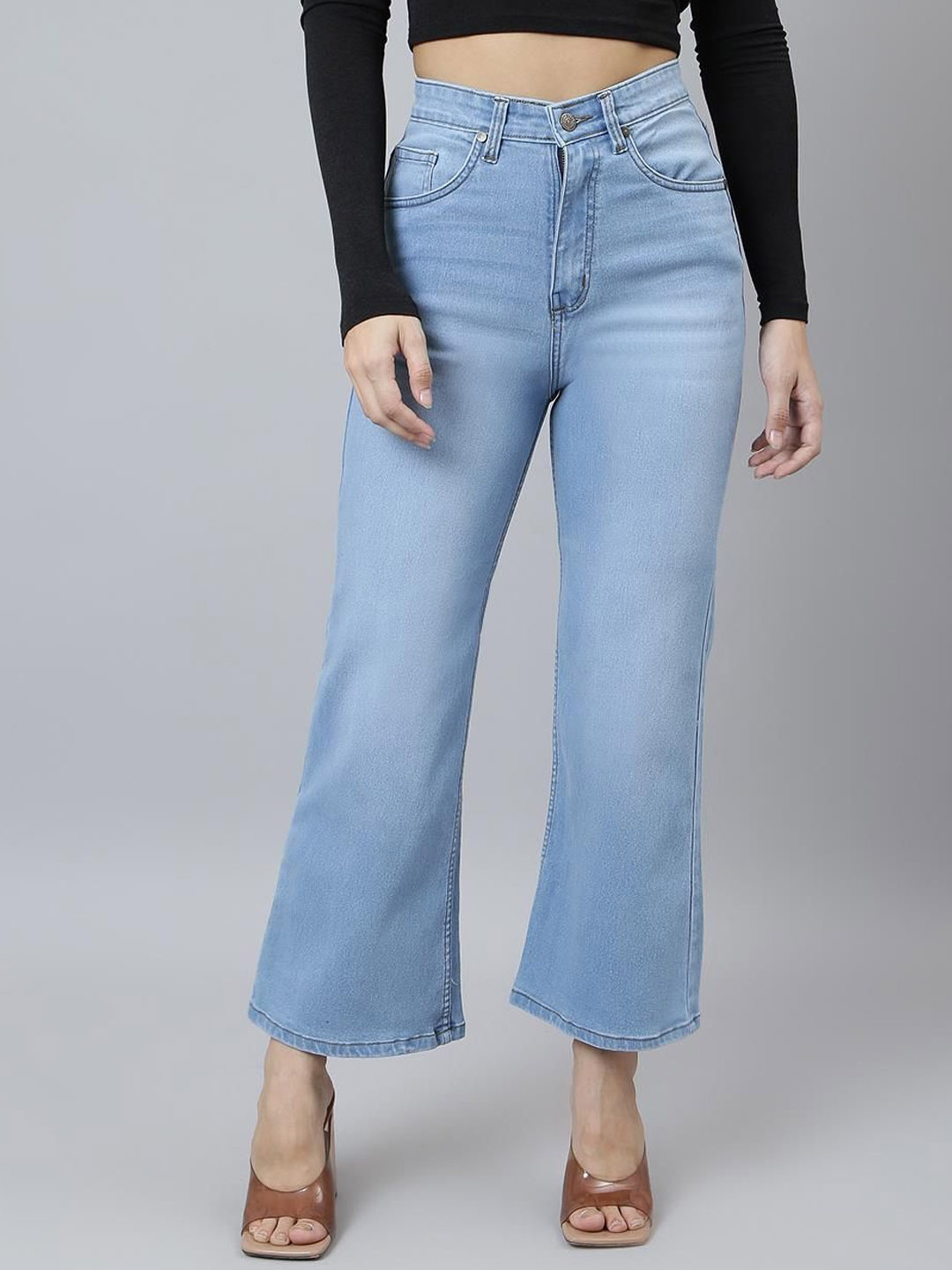 

The Roadster Lifestyle Co Women Cotton High Rise Flared Stretchable Jeans, Blue