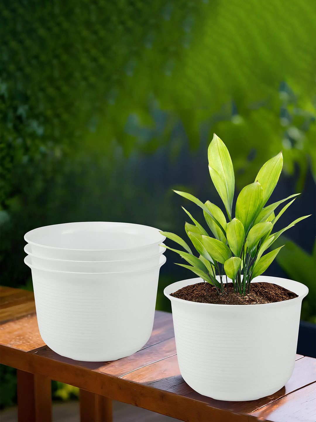 

Kuber Industries White 4 Pieces Sawera Planters With Plate