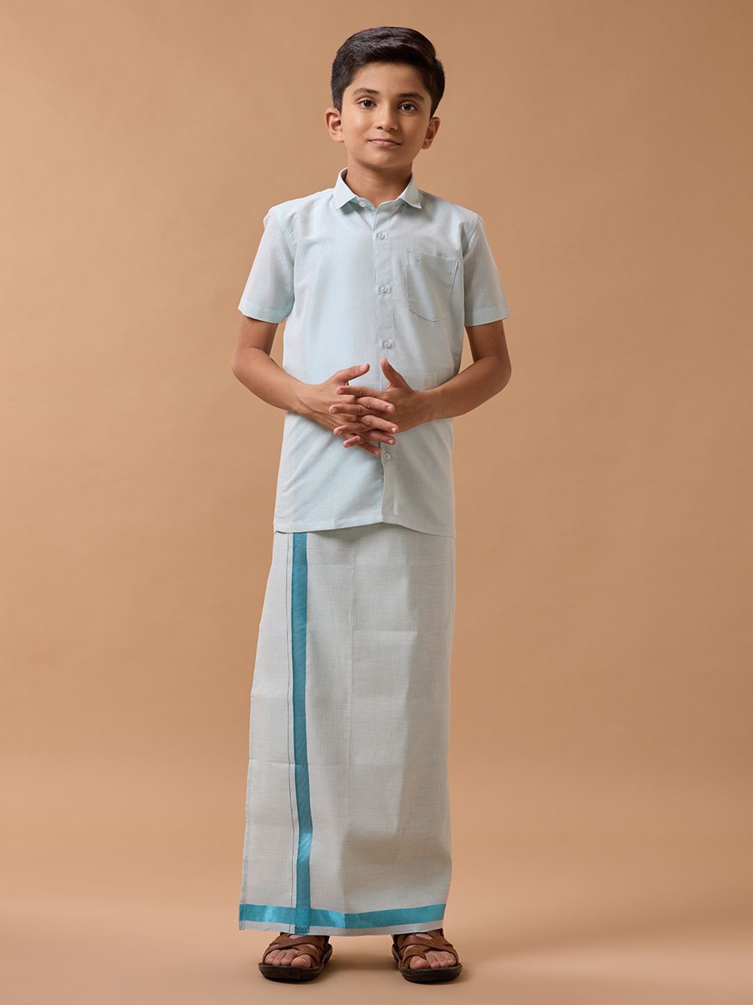 

Ramraj Boys Pure Cotton Shirt with Veshti, Blue