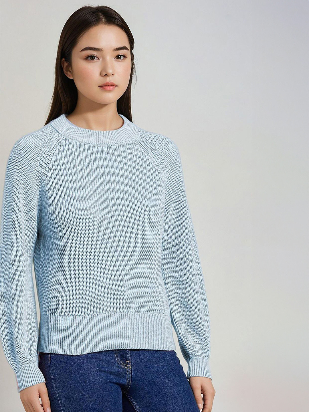 

Kotty Women Self Design Round Neck Long Sleeves Pullover Sweaters, Blue