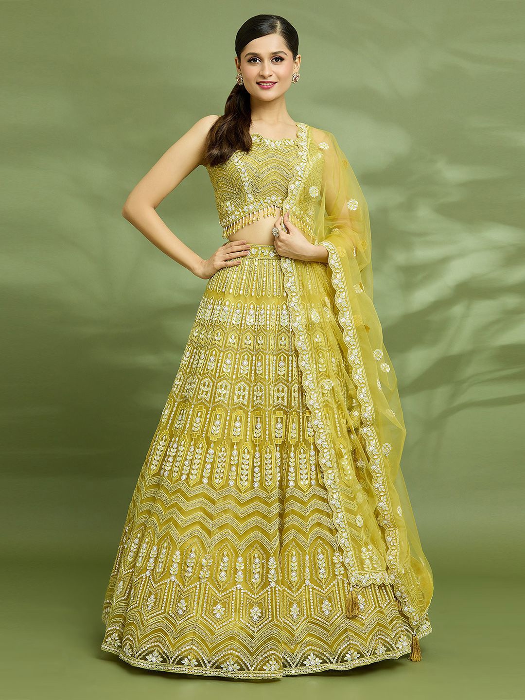 

Samyukta Singhania Embellished Sequinned Ready to Wear Lehenga & Blouse With Dupatta, Yellow