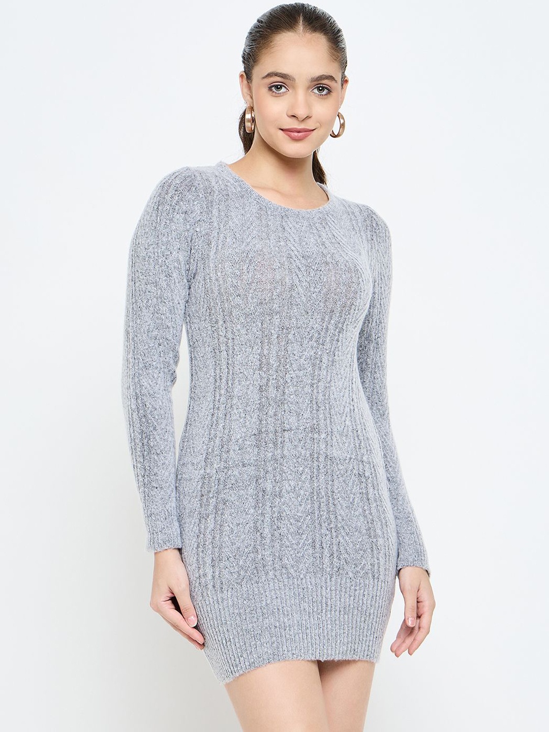 

CREATIVE LINE Women Woollen Self Design Bodycon Dress, Grey