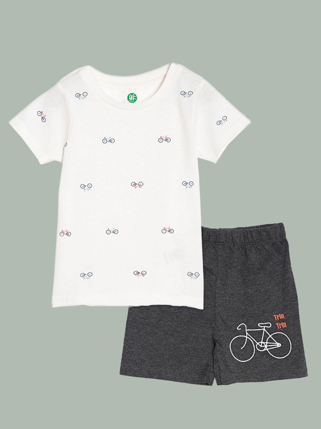 

YK Organic Boys Printed T-shirt with Shorts, White