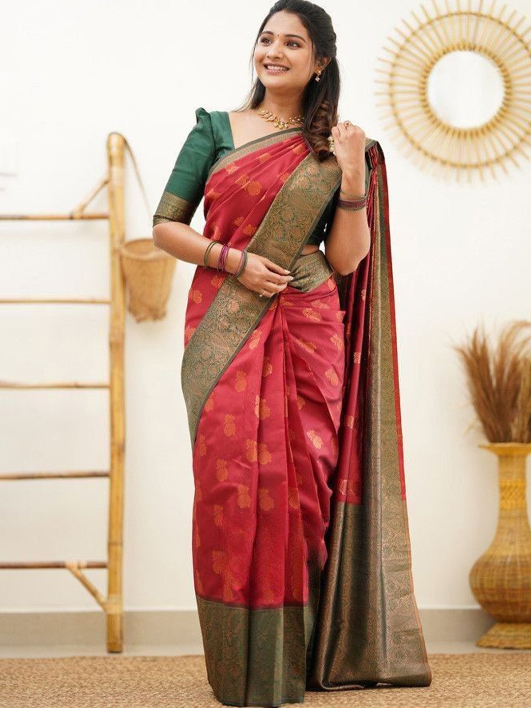 

Visit Wear Ethnic Motifs Woven Design Zari Pure Silk Banarasi Saree, Red