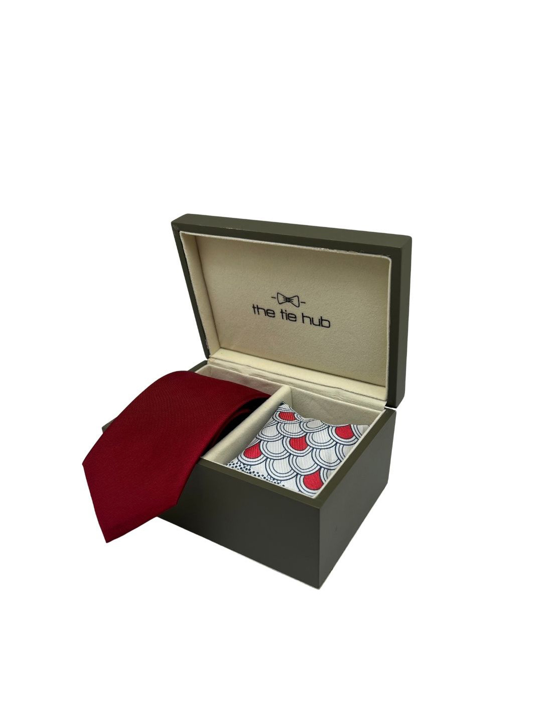

The Tie Hub Men Accessory Gift Set of Silk Necktie with Silk Pocket Square, Red
