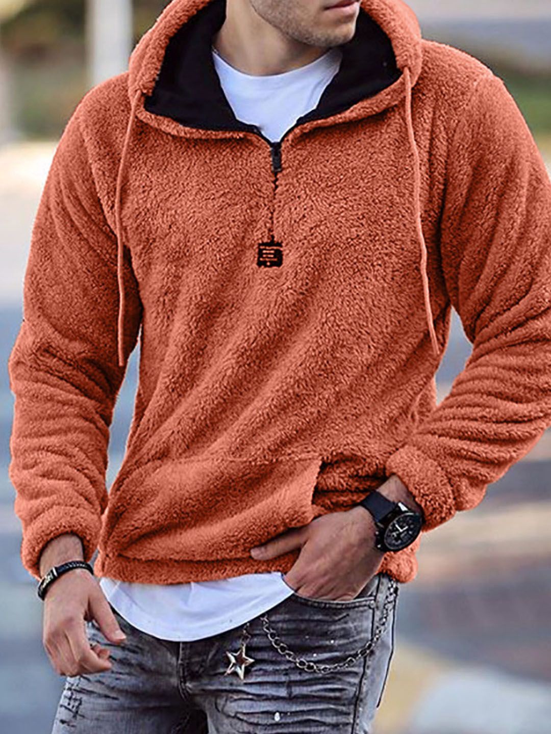 

StyleCast Men Solid Hooded Long Sleeves Pullover Sweatshirt, Orange