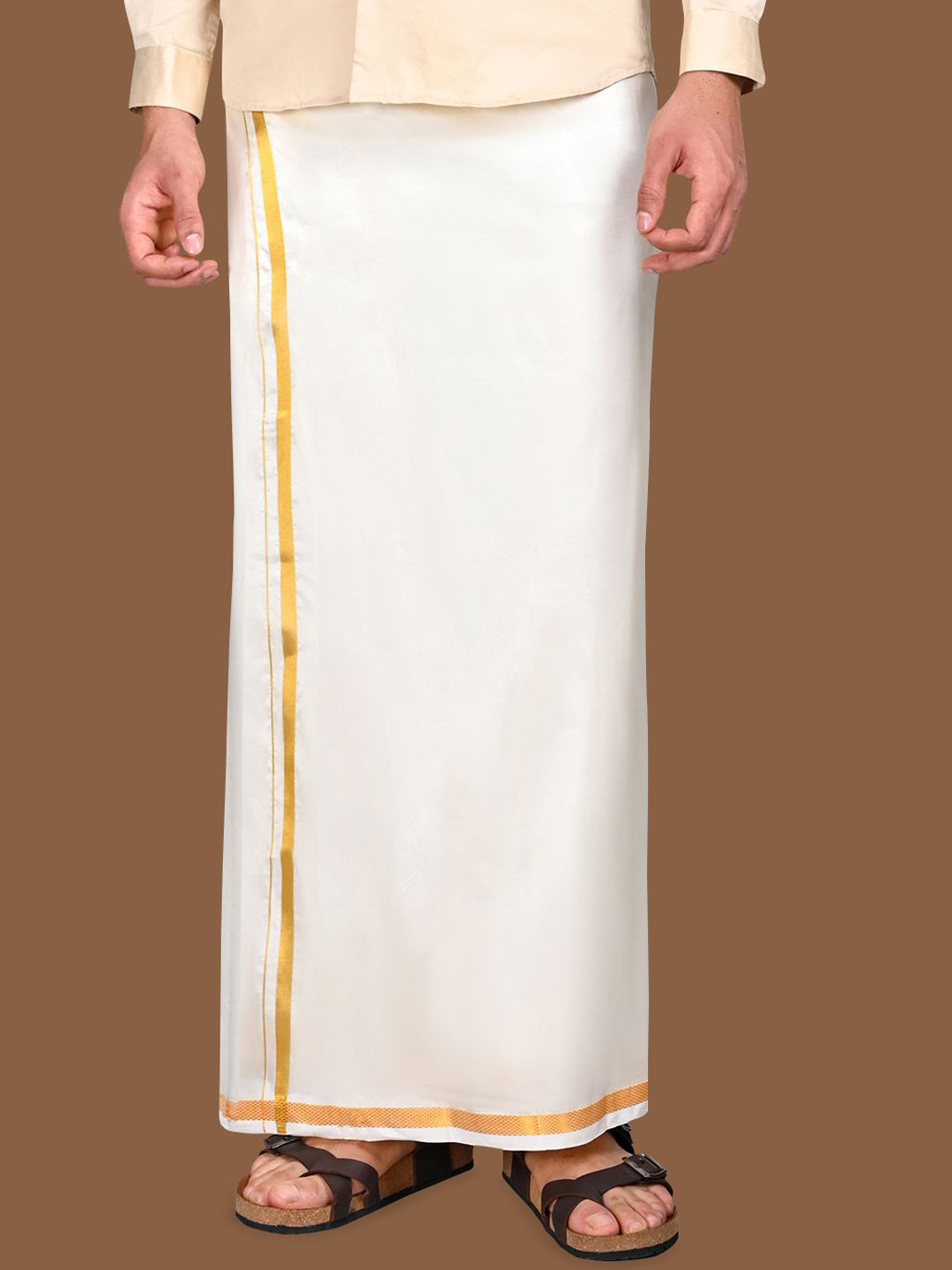 

WHITE HEART Men Pure Cotton Single Layer Dhoti with Gold-Toned Zari Border