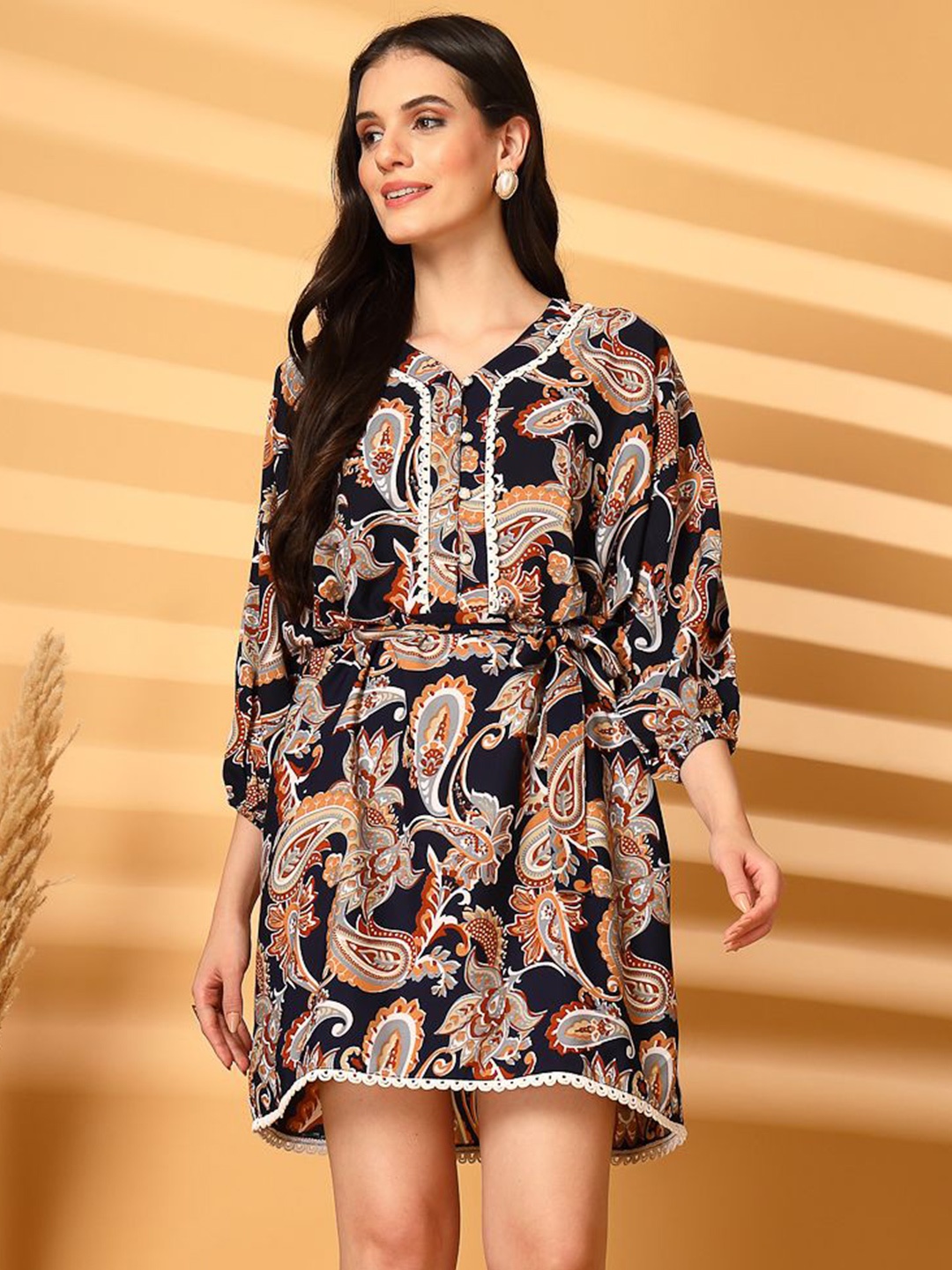 

aayu Women Printed Crepe Kaftan Dress, Navy blue