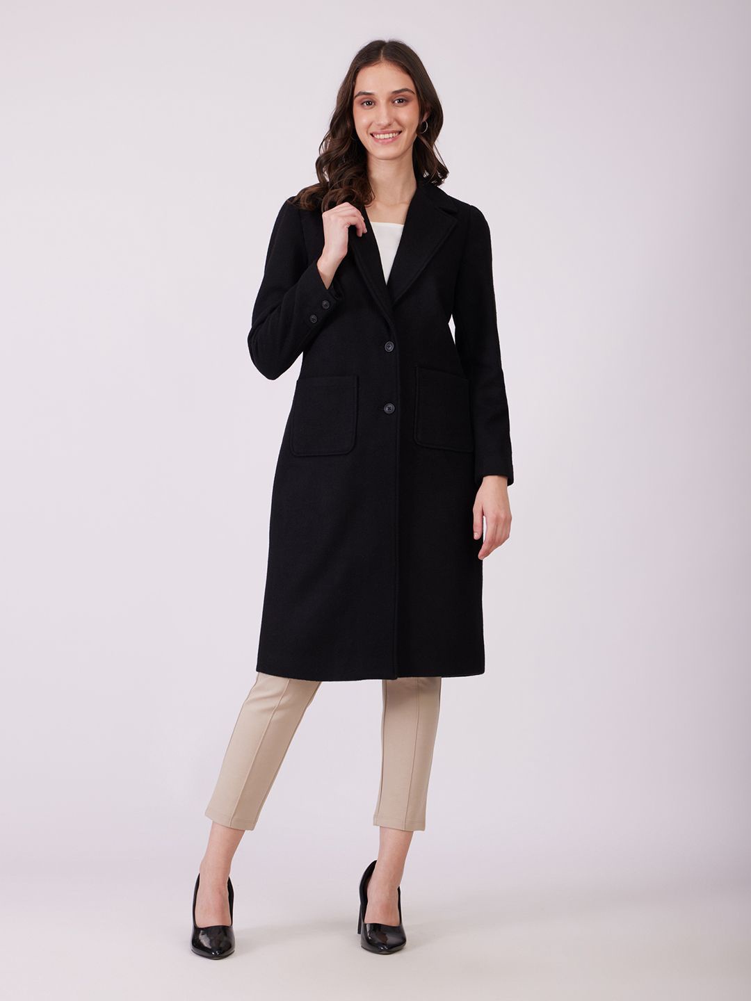

FableStreet Women Lapel Collar Solid Formal Tailored Jacket, Black