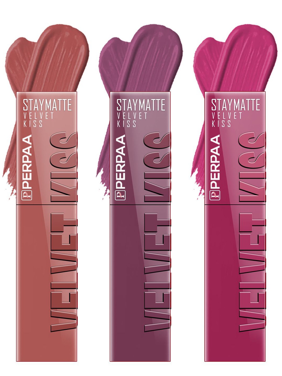 

PERPAA Set of 3 Velvet Kiss Waterproof Matte Liquid Lipstick -3.5 ml Each -Shades 05-06-08, Nude