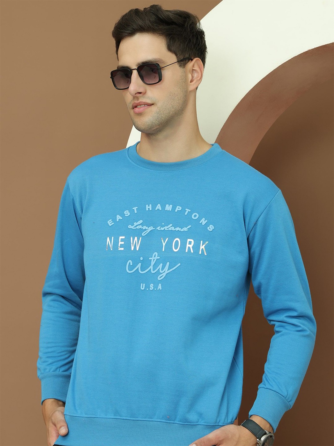 

MACK JONNEY Men Typography Printed Round Neck Sweatshirt, Blue